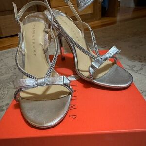 Ivanka Trump silver with crystal embellished sling back heels